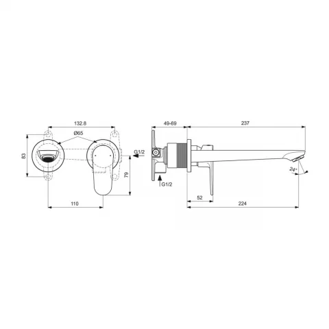 Baterie lavoar incastrata Ideal Standard Cerafine O crom lucios monocomanda