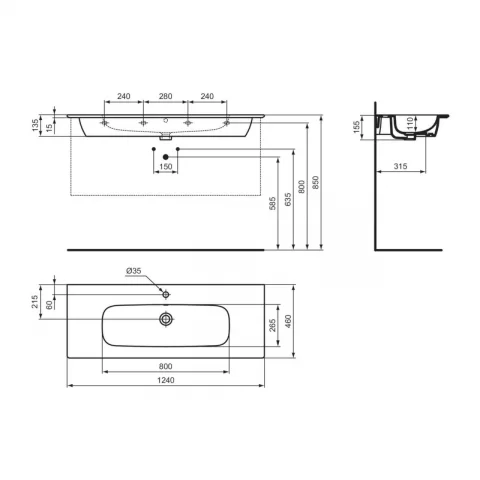 Lavoar pe mobilier Ideal Standard i.life A 124x46 cm alb lucios