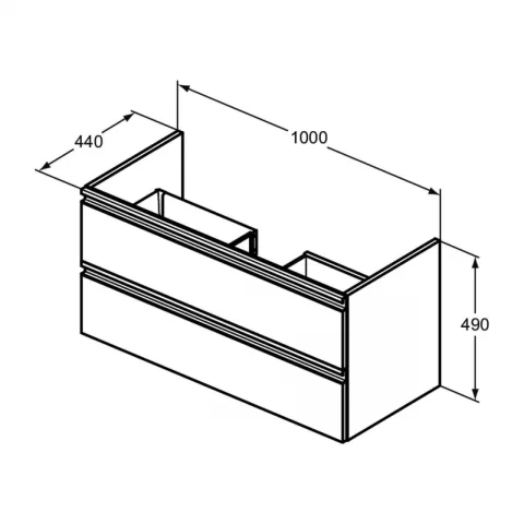 Baza lavoar suspendat Ideal Standard Tesi 2 sertare 100x44 cm alb