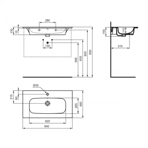 Lavoar pe mobilier Ideal Standard i.life A 84x46 cm alb lucios