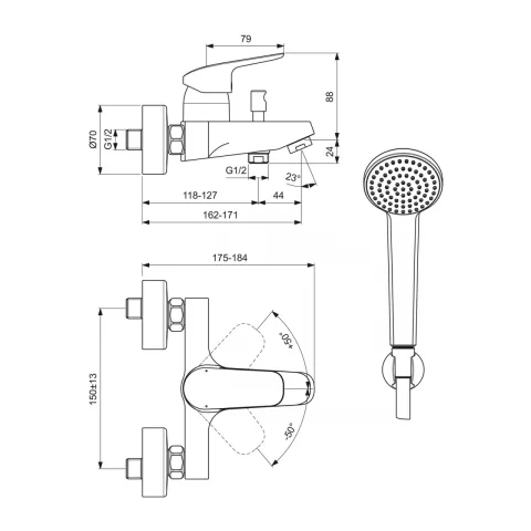 Set PROMO baterie cada si dus Ideal Standard Ceraflex crom lucios cu set de dus
