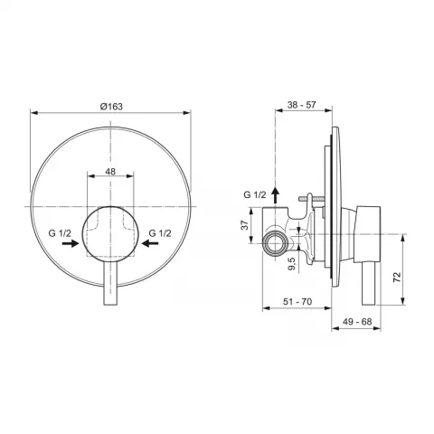 Baterie dus incastrata Ideal Standard Ceraline crom lucios