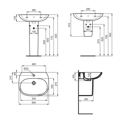 Lavoar suspendat Ideal Standard Tesi 60x47.5 cm alb lucios