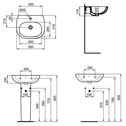 Lavoar suspendat Ideal Standard Tesi 50x41.5 cm alb lucios