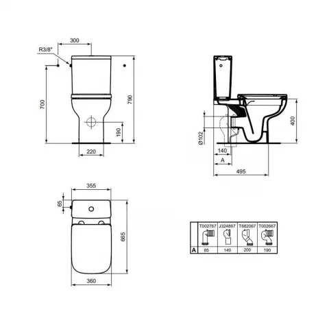 Rezervor WC cu alimentare laterala Ideal Standard i.life A alb lucios
