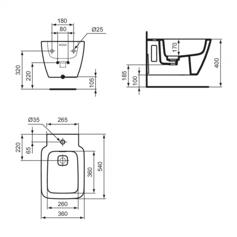Bideu suspendat Ideal Standard Strada II 54x36 cm alb lucios