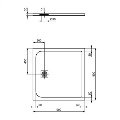 Cadita dus patrata Ideal Standard Ultra Flat S 90x90 cm alb