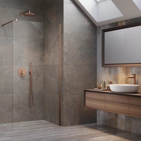 Cabina de dus Walk-In Radaway Modo New Brushed Copper II 50x200 cm profil cupru periat