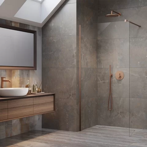 Cabina de dus Walk-In Radaway Modo New Brushed Copper II 110x200 cm profil cupru periat