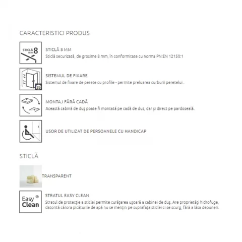 Cabina de dus Walk-In Radaway Modo New Brushed Copper II 95x200 cm profil cupru periat