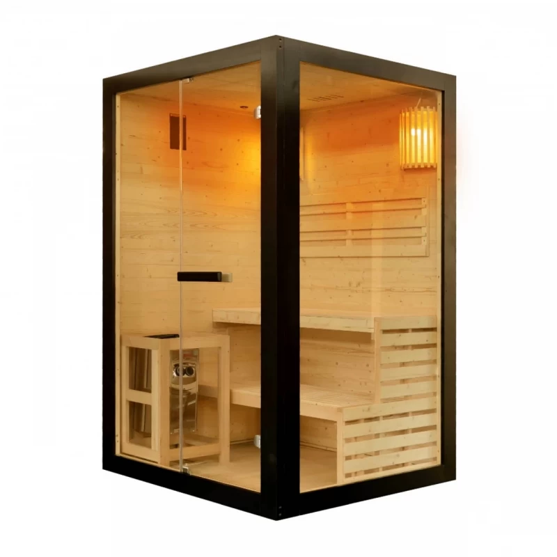 Sauna finlandeza Sanotechnik Panorama negru 2 persoane 130x120x200 cm molid