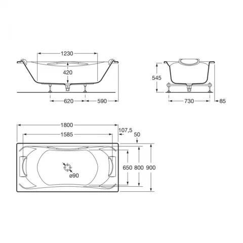 Cada cu sistem hidromasaj Roca BeCool Total 180x90 cm alb