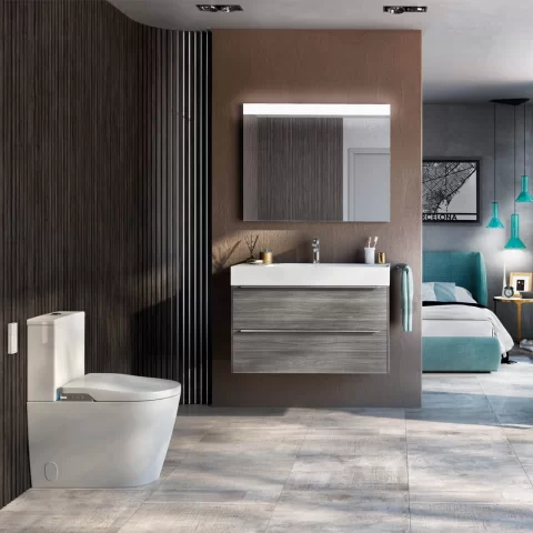 Set PROMO vas WC Roca Inspira Smart 68x39 cm alb cu rezervor si capac cu functie de bideu