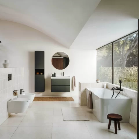 Lavoar suspendat Roca Ona 80x46 cm Fineceramic alb lucios cu polita stanga