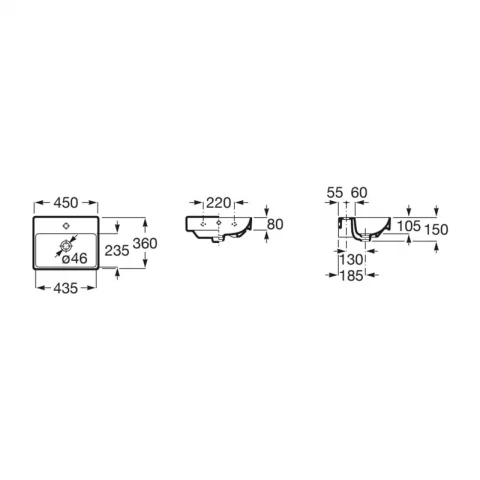 Lavoar suspendat Roca Ona 45x36 cm Fineceramic alb lucios