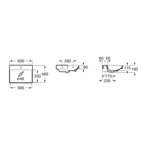 Lavoar suspendat Roca Ona 60x46 cm Fineceramic alb mat