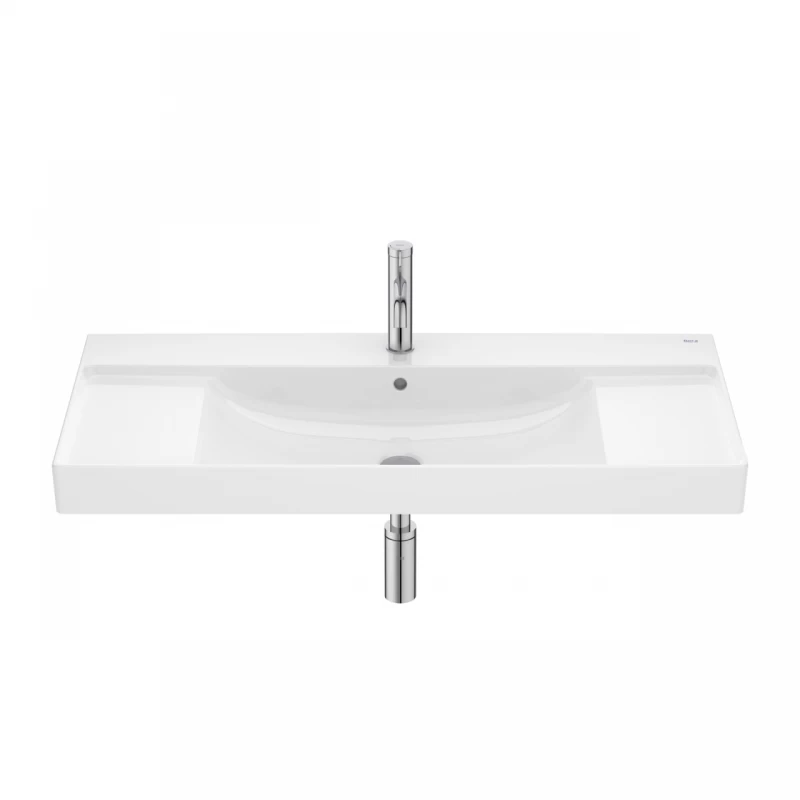 Lavoar suspendat Roca Ona 100x46 cm Fineceramic alb lucios Supraglaze cu polite laterale