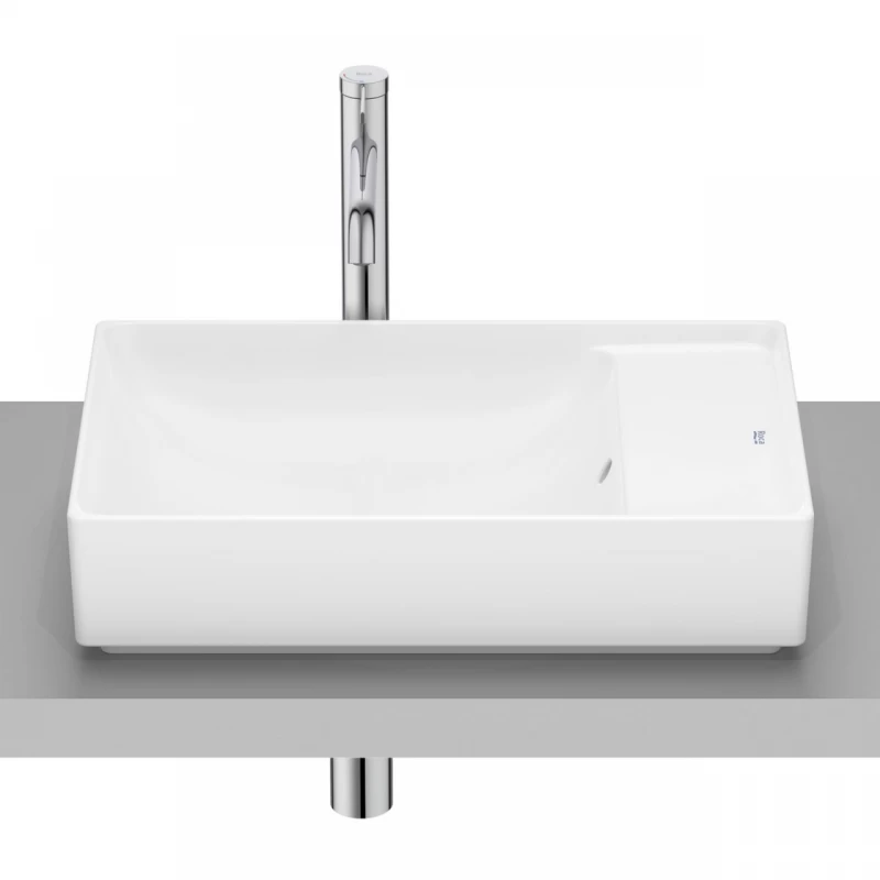 Lavoar pe blat Roca Ona 55x34.5 cm Fineceramic alb mat cu polita dreapta