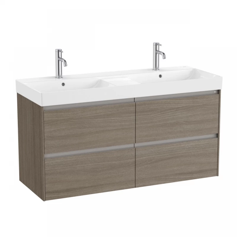 Set PROMO mobilier baza si lavoar dublu Roca Ona Unik 4 sertare 120x46 cm ulm inchis