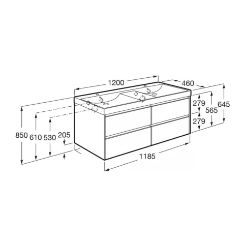 Set PROMO mobilier baza si lavoar dublu Roca Ona Unik 4 sertare 120x46 cm verde mat