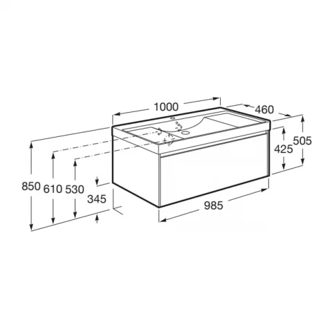 Set PROMO mobilier baza si lavoar cu 2 polite Roca Ona Unik 1 sertar 100x46 cm ulm inchis
