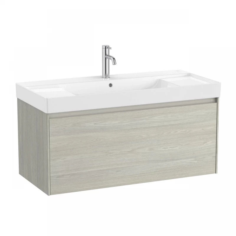 Set PROMO mobilier baza si lavoar cu 2 polite Roca Ona Unik 1 sertar 100x46 cm stejar deschis