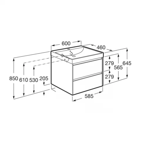 Set PROMO mobilier baza si lavoar Roca Ona Unik 2 sertare 60x46 cm gri mat