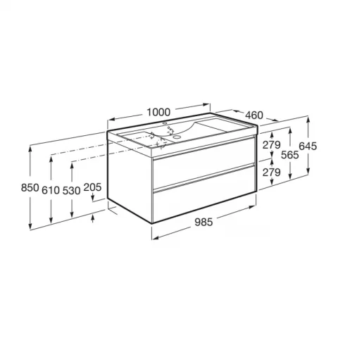Set PROMO mobilier baza si lavoar cu 2 polite Roca Ona Unik 2 sertare 100x46 cm ulm inchis
