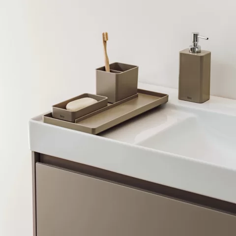 Set PROMO mobilier baza si lavoar cu polita stanga Roca Ona Unik 1 sertar 80x46 cm stejar deschis
