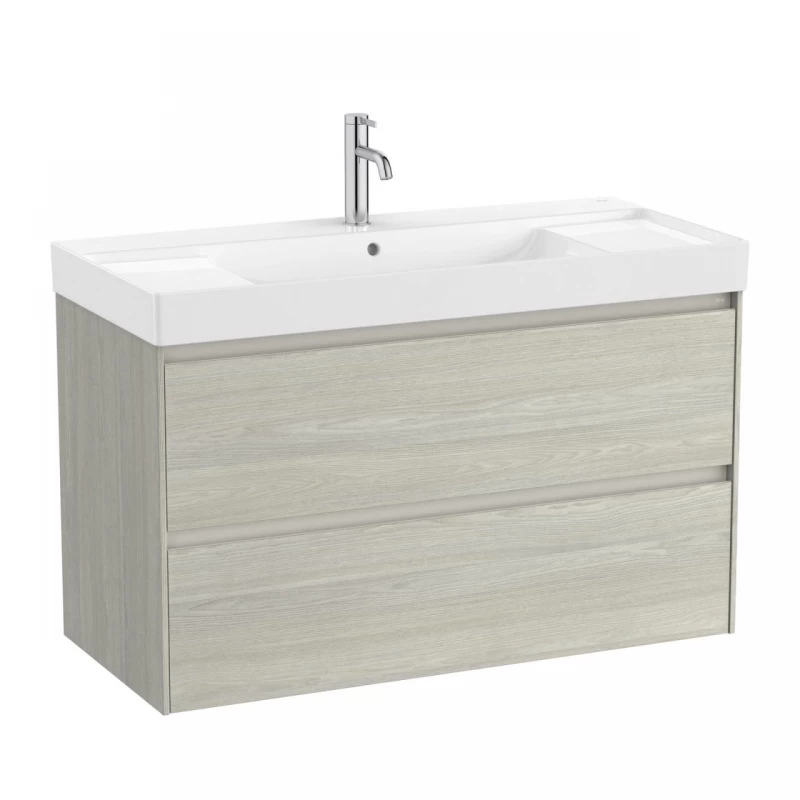 Set PROMO mobilier baza si lavoar cu 2 polite Roca Ona Unik 2 sertare 100x46 cm stejar deschis