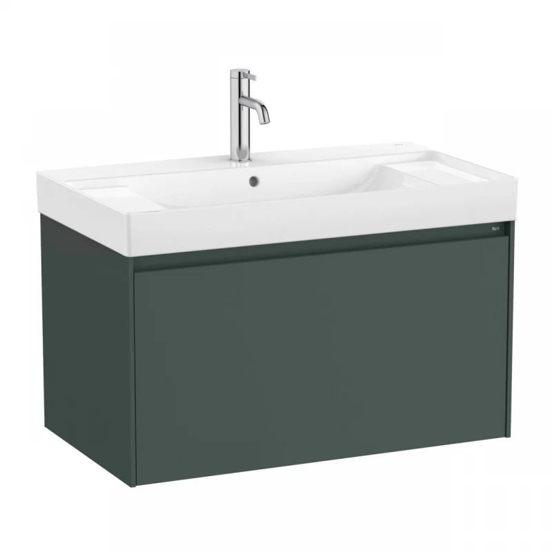 Set PROMO mobilier baza si lavoar cu 2 polite Roca Ona Unik 1 sertar 80x46 cm verde mat