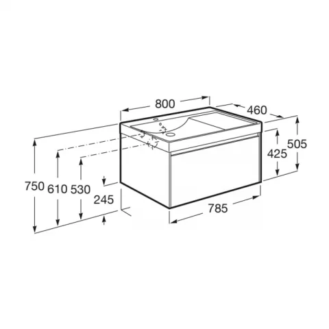 Set PROMO mobilier baza si lavoar cu polita dreapta Roca Ona Unik 1 sertar 80x46 cm verde mat