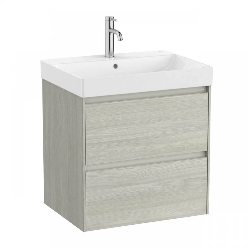 Set PROMO mobilier baza si lavoar Roca Ona Unik 2 sertare 60x46 cm stejar deschis