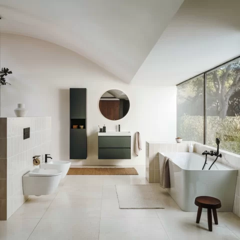 Set PROMO mobilier baza si lavoar cu polita dreapta Roca Ona Unik 1 sertar 80x46 cm stejar deschis
