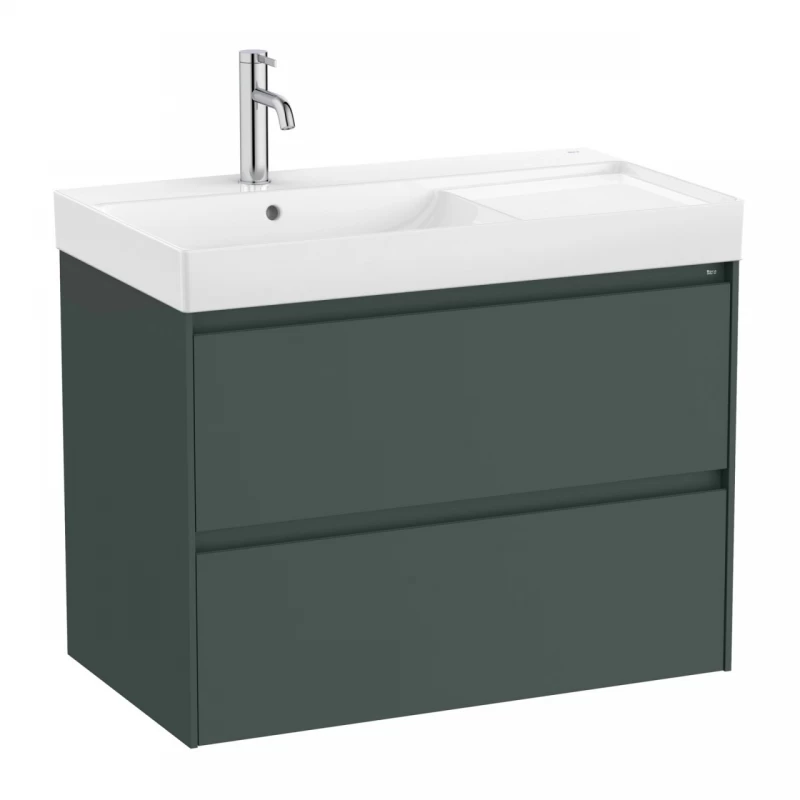 Set PROMO mobilier baza si lavoar cu polita dreapta Roca Ona Unik 2 sertare 80x46 cm verde mat