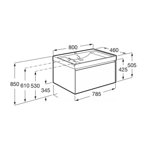 Set PROMO mobilier baza si lavoar cu 2 polite Roca Ona Unik 1 sertar 80x46 cm stejar deschis