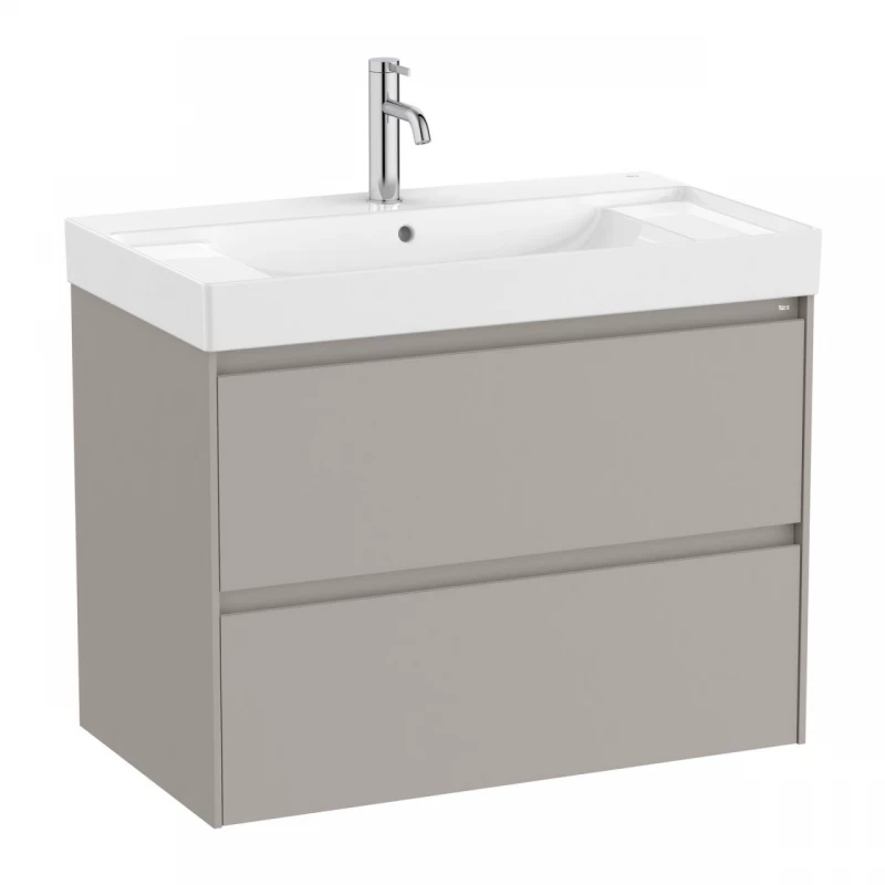 Set PROMO mobilier baza si lavoar cu 2 polite Roca Ona Unik 2 sertare 80x46 cm gri mat