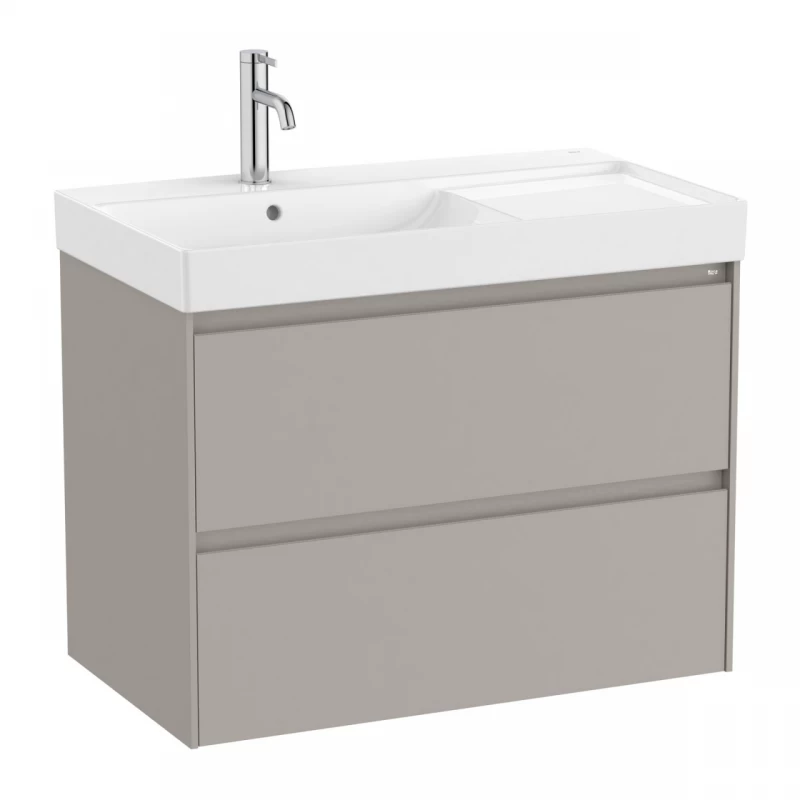 Set PROMO mobilier baza si lavoar cu polita dreapta Roca Ona Unik 2 sertare 80x46 cm gri mat