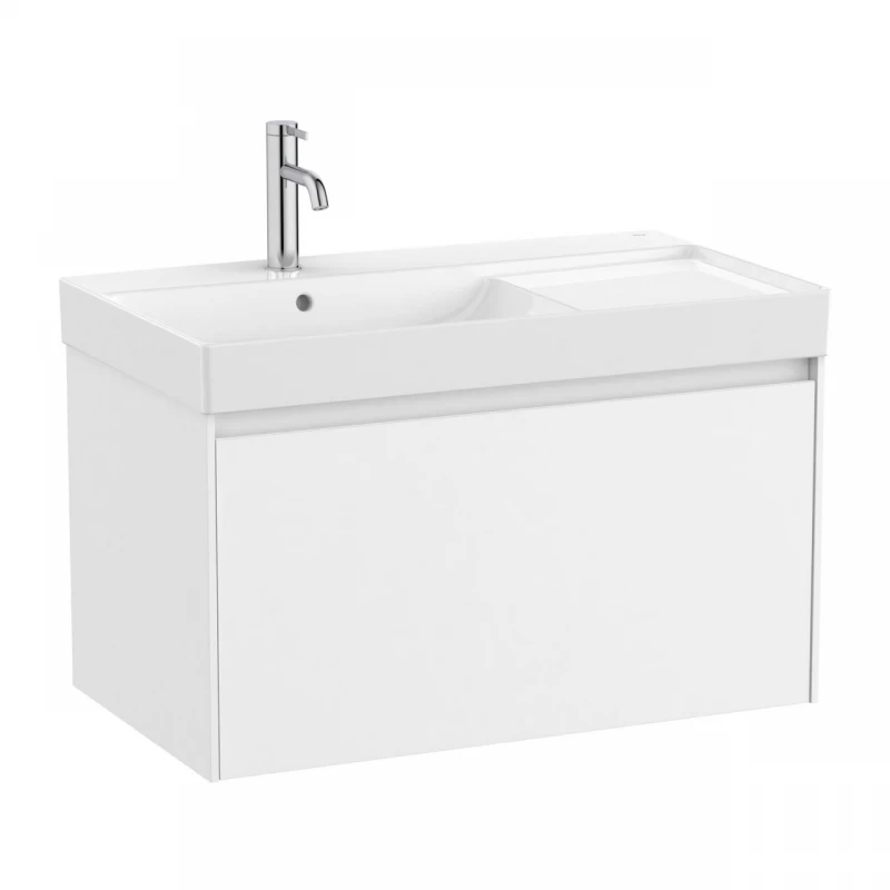 Set PROMO mobilier baza si lavoar cu polita dreapta Roca Ona Unik 1 sertar 80x46 cm alb mat