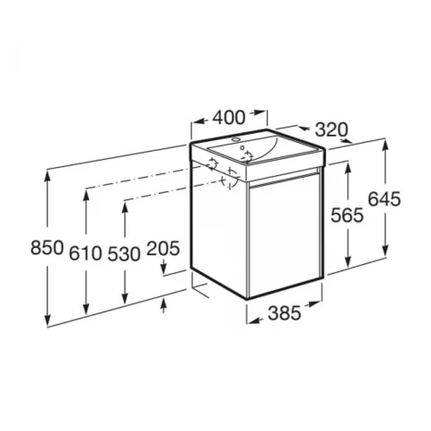 Set PROMO mobilier baza si lavoar Roca Ona Unik 1 usa 40x32 cm alb mat