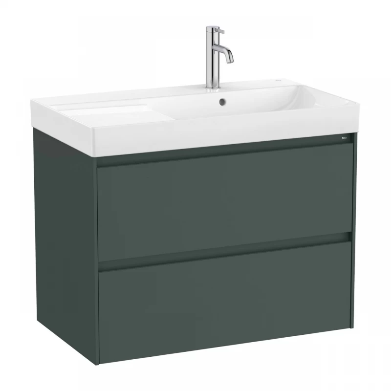 Set PROMO mobilier baza si lavoar cu polita stanga Roca Ona Unik 2 sertare 80x46 cm verde mat
