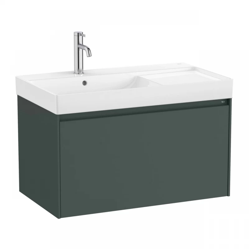 Set PROMO mobilier baza si lavoar cu polita dreapta Roca Ona Unik 1 sertar 80x46 cm verde mat