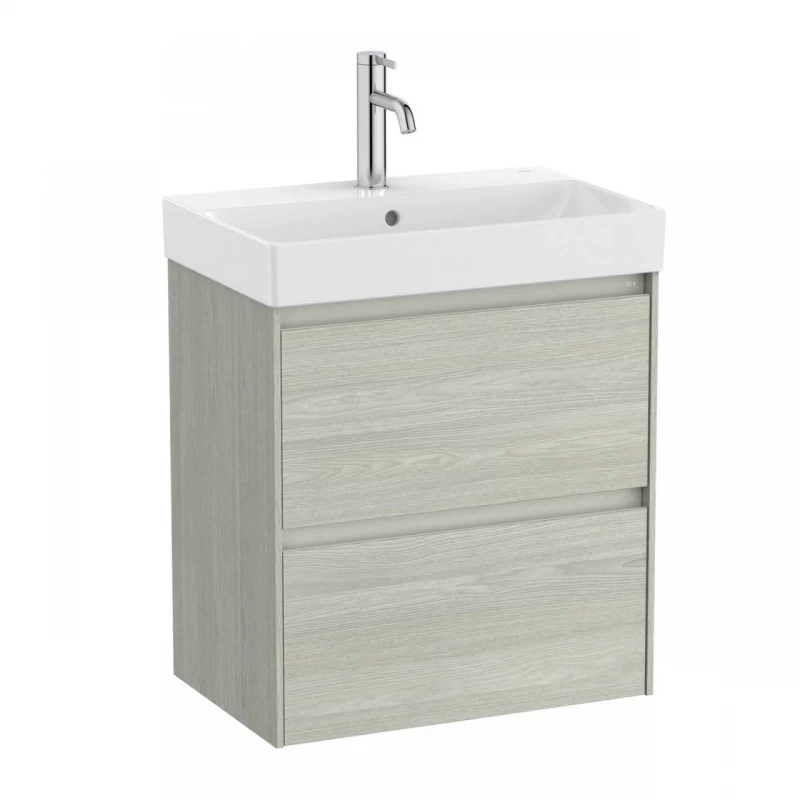 Set PROMO mobilier baza si lavoar Roca Ona Unik 2 sertare 55x36 cm stejar deschis