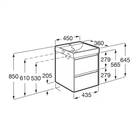 Set PROMO mobilier baza si lavoar Roca Ona Unik 2 sertare 45x36 cm alb mat