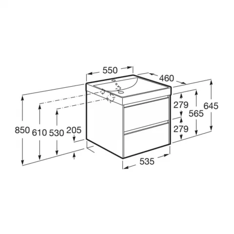 Set PROMO mobilier baza si lavoar Roca Ona Unik 2 sertare 55x46 cm ulm inchis