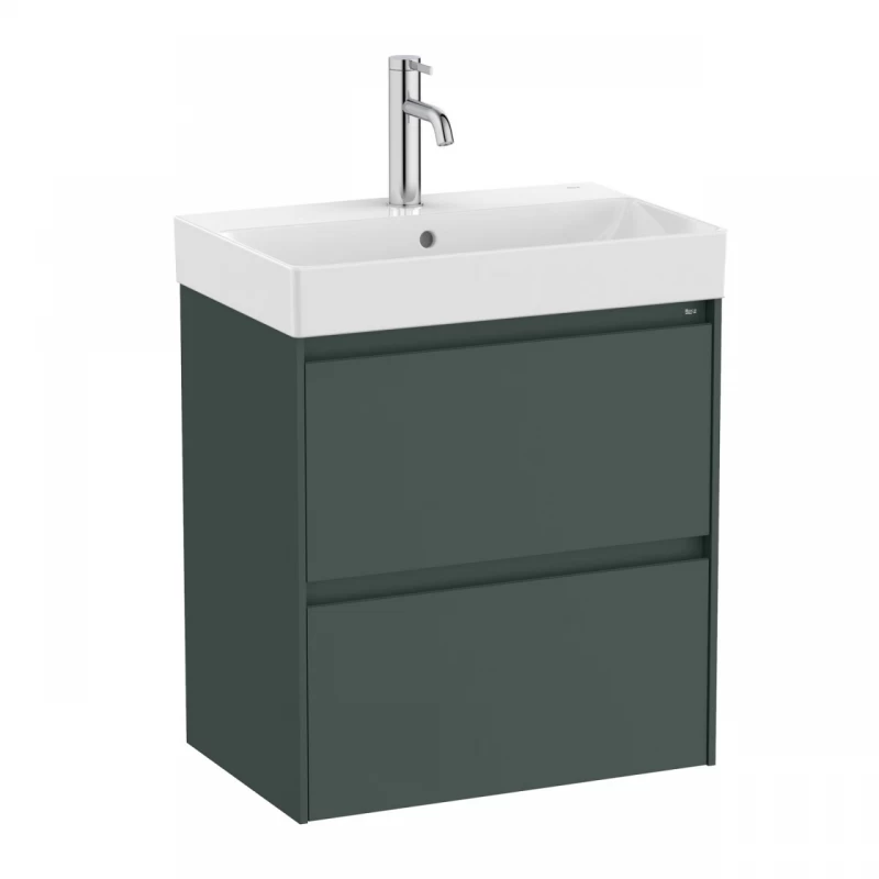 Set PROMO mobilier baza si lavoar Roca Ona Unik 2 sertare 55x36 cm verde mat