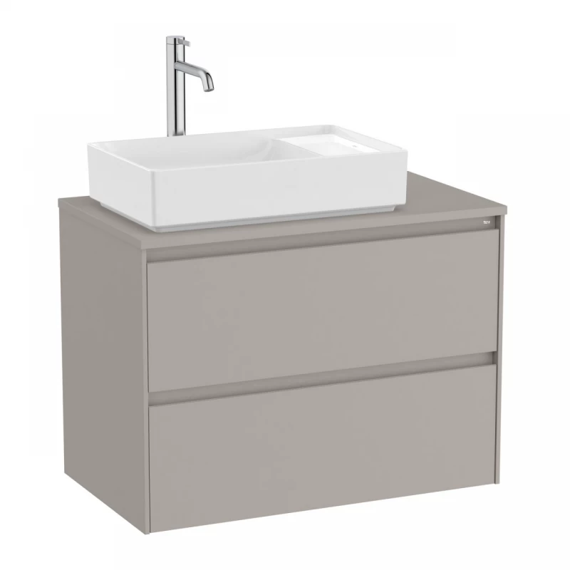 Baza lavoar suspendat Roca Ona 2 sertare 79.4x45.7 cm gri mat pentru lavoar in stanga
