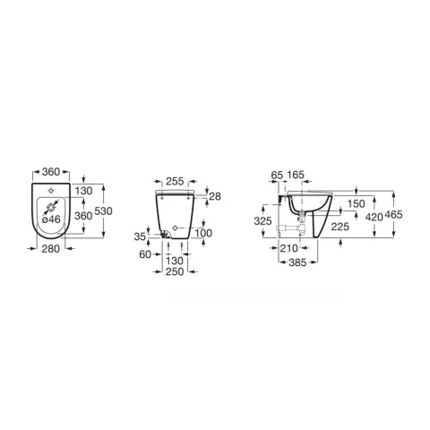 Bideu pe pardoseala Roca Ona alb mat 53x36 cm lipit de perete 
