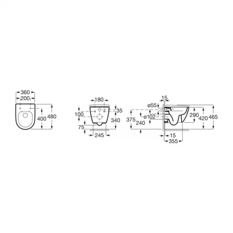 Vas WC suspendat Roca Ona compact rimless alb lucios 48x36 cm