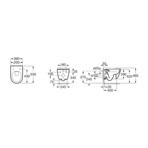 Vas WC suspendat Roca Ona rimless alb lucios 53x36 cm Supraglaze